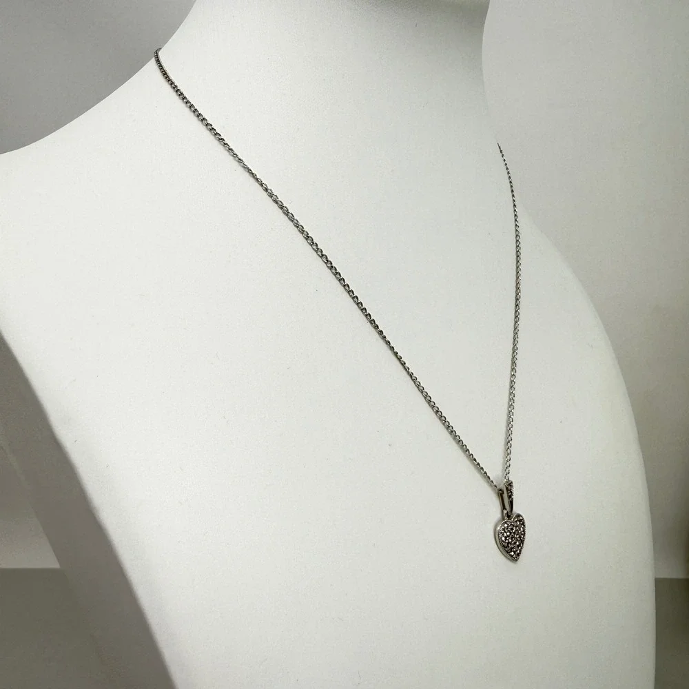 Sterling‎ Silver Marcasite Heart Necklace Pavé Pendant Minimalist Feminine